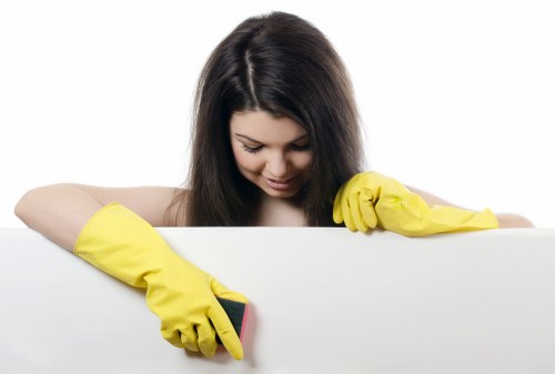 Curtains being carefully cleaned and refreshed indoors